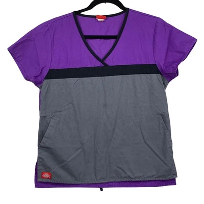 Dickies Scrubs Top Womens XS Multicolor Wrap Short Sleeve V Neck Drawstring - Image 1 of 4