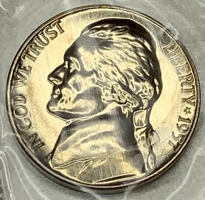 1957-Proof Jefferson Nickel ~ In Mint Cello ~ BU Condition ~ ST328 - Image 1 of 2