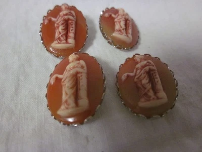 4 coral brown cream embossed roman style cameo cabochon oval shank buttons - Image 1 of 3