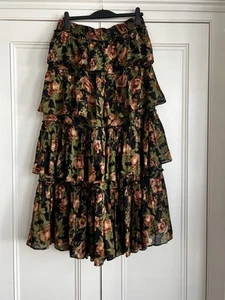 BNWOT Free People Sawyer maxi skirt L lined boho Prairie UK 16 - 18 black roses - Picture 1 of 5