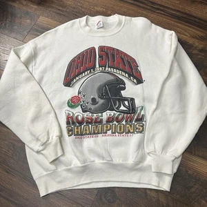 Vintage Jerzees Ohio State 1997 Rose Bowl Champions Sweatshirt Mens XL White - Picture 1 of 5