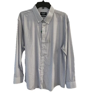 Camicia elegante uomo Chaps blu a quadri con bottoni vestibilità regolare taglia XL 17-17,5 32/33 - Foto 1 di 11