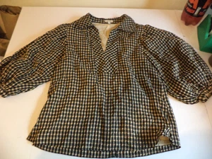 Jigsaw Oversized women's Puff Sleeve Check Blouse Top crinkle Size 8 - Picture 1 of 7