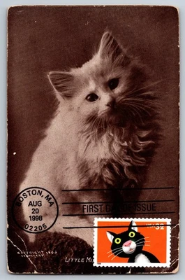 #3232 Bright Eyes Cat FDC Maxi Card on used Vintage Postcard - Image 1 of 2