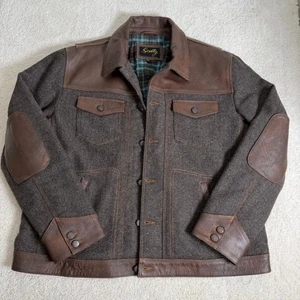 Scully Leather Wool Blend Herringbone Jacket XXL Brown Plaid Lined Mens - Picture 1 of 19