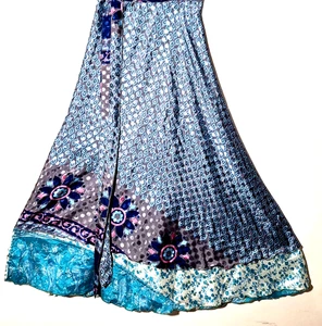 Incredible-art Gonna Vintage Seta Sari Magic Wrap Reversibile Doppio Strato Gonna, - Foto 1 di 7