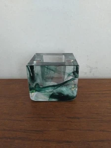 Portacandele quadrato cubo mattoni vetro Kosta Boda marcato inciso arte da collezione - Foto 1 di 8