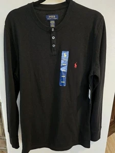 Polo Ralph Lauren Para Hombre Henley Camisa Térmica Manga Larga Negra M Tejido Gofre Nueva con Etiquetas - Imagen 1 de 9