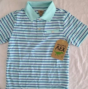 NEW REX Boy's Polo Shirt Rex stripped short sleeve 4T Blue NEW - Picture 1 of 4