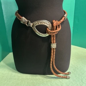 Cintura vintage in corda (ispirata a Brighton) pelle Brn fibbia argento Western Hip - Foto 1 di 17