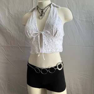 Y2K Damen Neckholder Crop Top Gr. M vorne zum Binden Grunge Witchy Whimsigoth Clubwear - Bild 1 von 8