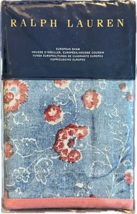 One (1) New NIP Ralph Lauren Indigo Traveler Floral Blue Red Euro Pillow Sham - Picture 1 of 4