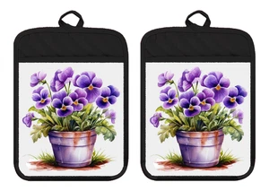 Topflappen Ofenhandschuhe Warmkissen Leinen Handtuch Lila Stiefmütterchen Küche DZ043DPH - Bild 1 von 14