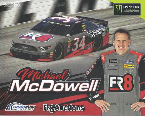 2019 MICHAEL MCDOWELL "FR8 AUCTIONS MUSTANG" #34 NASCAR MONSTER POSTCARD Cover