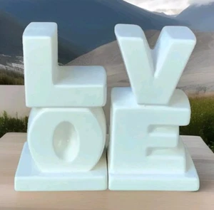 White Ceramic LOVE 7.5" High Letters Home Table Decor BookEnds New without Tags - Picture 1 of 2