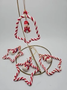 4 Vintage Ceramic Candy Cane Snowman Ornaments - Picture 1 of 8