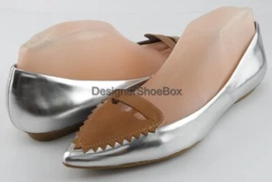 LUXURY REBEL ROMI Silver Brown Metallic Leather Designer Pointed Flat 6.5 EUR 37 - Picture 1 of 4