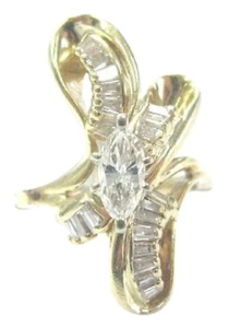 Fine Marquise & Baguette Diamond Yellow Gold Engagement Ring 14KT 1.32Ct - Picture 1 of 4