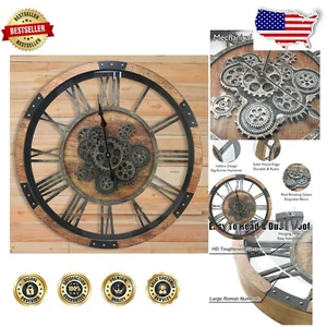 27-Inch Vintage Oversized Wall Clock with Real Moving Gears & Toughened Glass - Picture 1 of 9