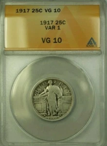 1917 Standing Liberty Quarter 25c Coin VAR 1 ANACS VG-10 (WW) - Picture 1 of 2