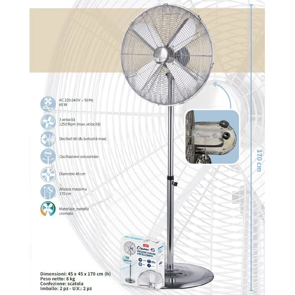 Cfg CFG EV080 CROMO 45 - VENTILATORE DA TERRA IN METALLO dm.45cm