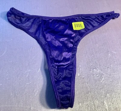 Women Panties Thongs SECRET TREASURES Size 8 Glossy Shiny Soft W/decoration Viol - Image 1 of 4