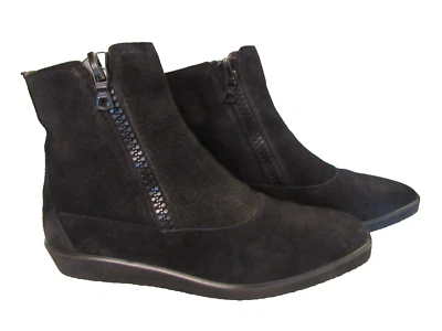 ELLEN TRACY Italia Negro Gamuza Cuero Doble Cremallera Botines Para Mujer Talla 7.5 B Foto 1 de 4