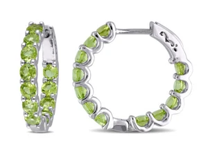 3.84 Carat (ctw) Peridot Hoop Earrings in Sterling Silver - Picture 1 of 5