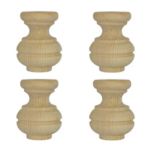 Pack of 4 Tall Wooden Pine Small Wood Furniture Bun Feet 67mm Ø 85mm High A3TMB - Picture 1 of 2