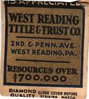 West Reading Title & Trust Co., West Reading, Penna Vintage Matchbook Cover