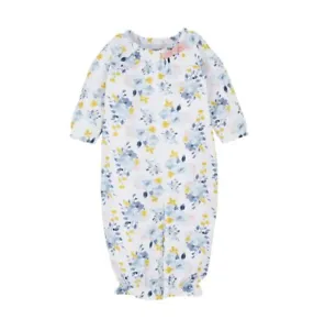 Mud Pie Newborn Baby Girl Premium Blue Floral Bamboo Sleep Gown Size 0-3 Months - Picture 1 of 3