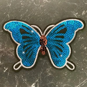 1pc Butterfly sequin Embroidered Patch Blue Iron On Applique craft sewing #1399 - Picture 1 of 1