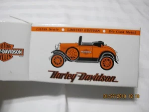 Harley-Davidson 1929 Model A Roadster Coin Bank Die-Cast 1:25 Scale Black/Orange - Picture 1 of 7