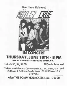 Motley Crue Konzertflyer 1981 Nevada Theater - Bild 1 von 1