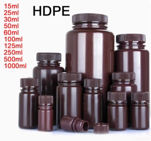 HDPE Sealed Jar Brown Plastic Empty Storage Bottles Screw Caps Lids 15mL-1000mL - Picture 1 of 17