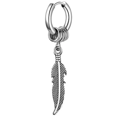 Men Women's Punk Stainless Steel Skull Spike Feather Arrow Dangle Hoop Earrings - Image 1 of 4