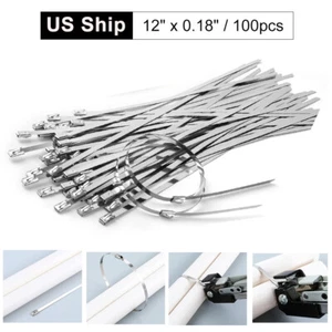 100 Pezzi Fascette Cerniera Cavo Bloccaggio Metallo Rivestito Scarico 12" Acciaio Inox 304 - Foto 1 di 8