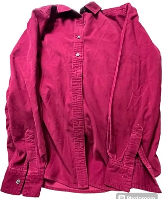 Lands’ End Women’s Corduroy Button Up Shirt Dark Pink Small Petite 6-8 34” - Image 1 of 3