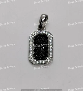 1 CT Round Cut Black Moissanite Dog Tag Charm Pendant Real 925 Sterling Silver - Picture 1 of 4