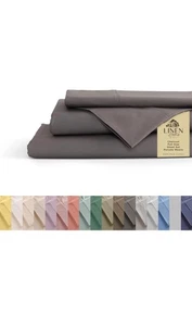 Linen Home 100 % Baumwolle Perkal Bettwäsche volle Größe, anthrazit, tiefe Taschen, 4 Stück - Bild 1 von 8