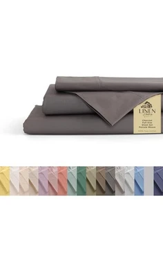 Льняной дома 100% хлопок перкаль простыни полный размер, уголь, глубокий карман, 4 шт. - Изображение 1 из 4