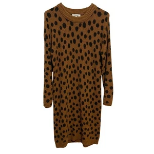 Madewell Leopard Dot Sweater-Dress S Brown & Black Merino Wool Blend - Picture 1 of 6