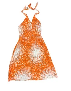 Halter Style Dress S White & Orange Knee Length Lightweight New With Tags - Picture 1 of 2
