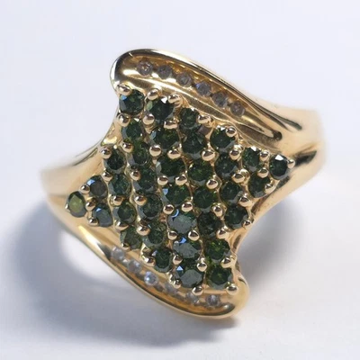 Vintage Clyde Duneier Green & White Diamond Cluster 14k Yellow Gold Ring Size 9 - Image 1 of 4