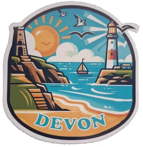 Devon County Flag Sticker Beach - External Car Window Bumper Sticker - Picture 1 of 4