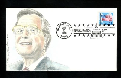 US Inauguration Day FDC George H Bush 1/20/1989 Friedman Hand Drawn HD GHB-25 DC - Image 1 of 2