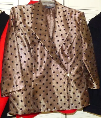 ⛄NUEVO CON ETIQUETAS Vestido Granero 3/4 Mangas Transparentes Terciopelo Negro Lunares Marrón Brillante Blazer Foto 1 de 4