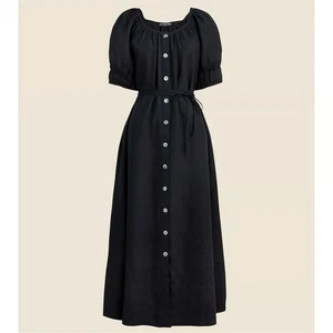 J. Midikleid Rundhalsausschnitt Knopfleiste Leinen minimalistisch U-Ausschnitt Button Down - Bild 1 von 6
