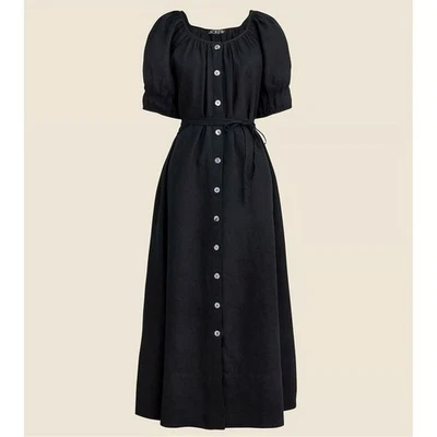 J. Vestido midi con botones Crew lino minimalista cuello redondo abotonado  Foto 1 de 4