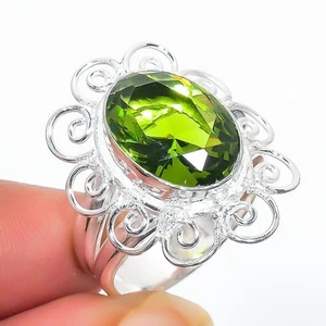 Green Peridot Gemstone 925 Sterling Silver Jewelry All Size Ring For Gift - Picture 1 of 1